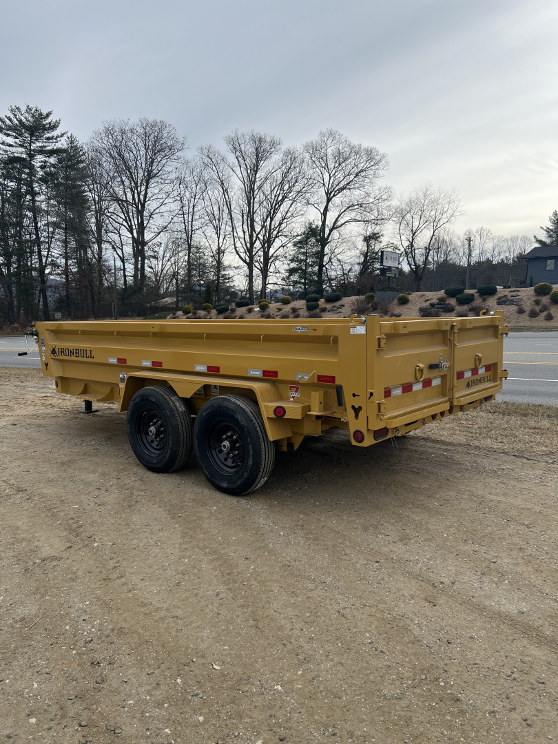 New 2026 Iron Bull Dump Trailer / DWB Series / 83" Wide x 14' Long / 2-7,000# Electric Brake Axles / Tarp / Aluminum Ramps / Combo Rear Gate / Yellow Powder Coat
