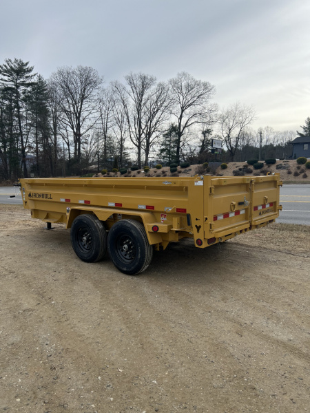 New 2026 Iron Bull Dump Trailer / DWB Series / 83" Wide x 14' Long / 2-7,000# Electric Brake Axles / Tarp / Aluminum Ramps / Combo Rear Gate / Yellow Powder Coat