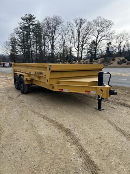 New 2026 Iron Bull Dump Trailer / DWB Series / 83" Wide x 14' Long / 2-7,000# Electric Brake Axles / Tarp / Aluminum Ramps / Combo Rear Gate / Yellow Powder Coat