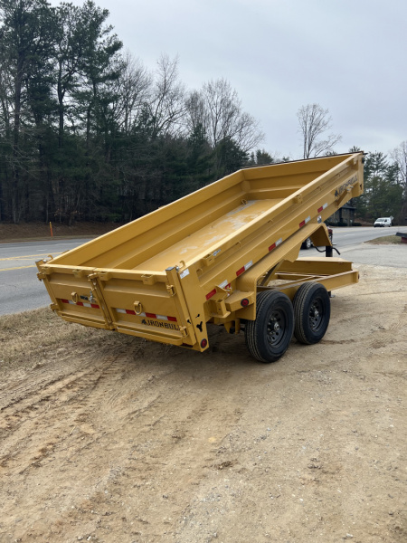 New 2026 Iron Bull Dump Trailer / DWB Series / 83" Wide x 14' Long / 2-7,000# Electric Brake Axles / Tarp / Aluminum Ramps / Combo Rear Gate / Yellow Powder Coat