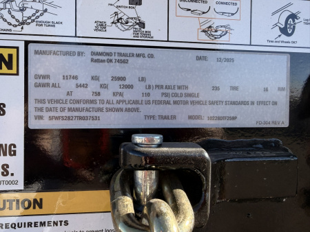 New 2026 Diamond T 8.5-28 Tandem Dual Deckover Pintle Equipment Hauler 25.9K GVWR