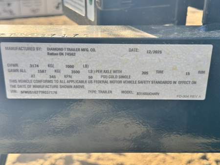 New 2026 Diamond T 7-16 Tandem Axle Ramp Gate Utility W/ ATV Ramps 7K GVWR