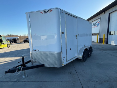 New 2026 H&H White 7'x12' 7k Flat Top V-Nose Enclosed Cargo Trailer