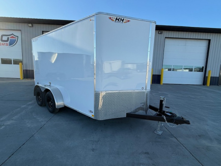 New 2026 H&H White 7'x12' 7k Flat Top V-Nose Enclosed Cargo Trailer
