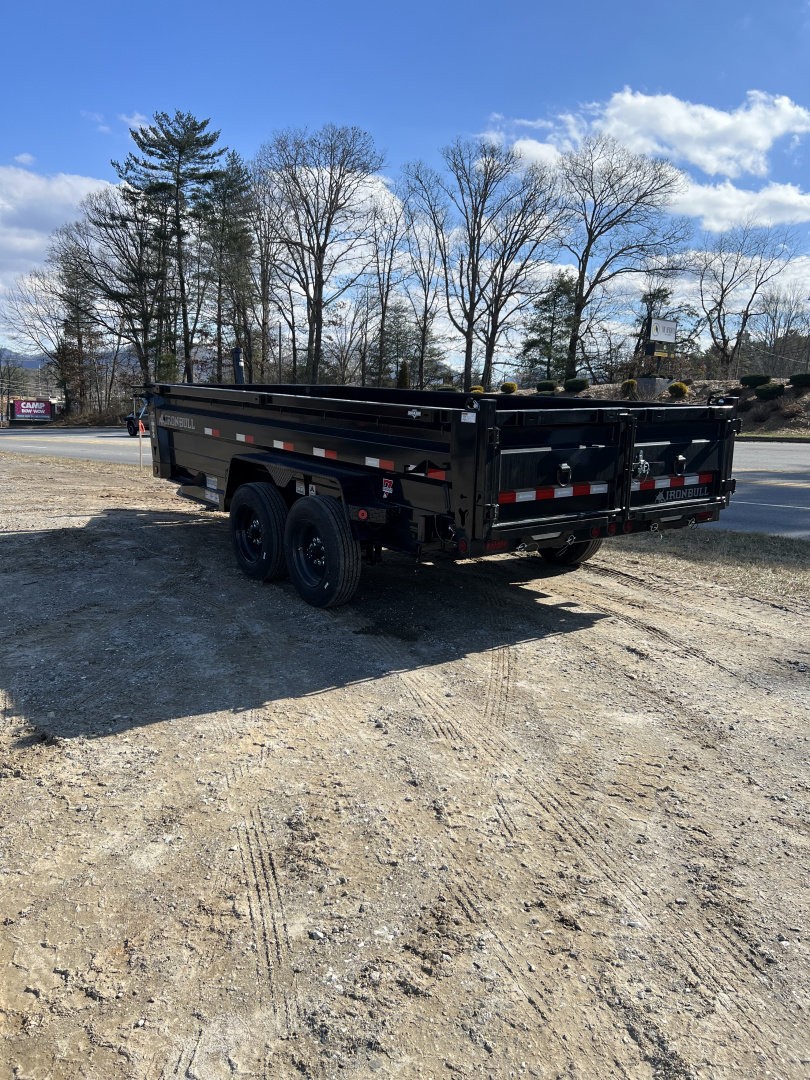 New 2026 Iron Bull Dump Trailer / DTB Series / 83" Wide x 16' Long / Telescopic Hoist / Aluminum Ramps / Tarp / 24" High Sides / 2- 8,000# Electric Brake Axles / 17.5" Tires & Wheels / Matching Spare Tire & Wheel