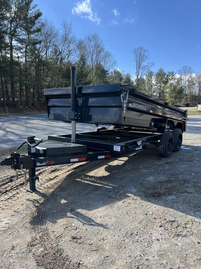 New 2026 Iron Bull Dump Trailer / DTB Series / 83" Wide x 16' Long / Telescopic Hoist / Aluminum Ramps / Tarp / 24" High Sides / 2- 8,000# Electric Brake Axles / 17.5" Tires & Wheels / Matching Spare Tire & Wheel