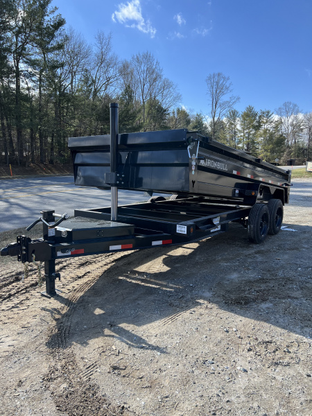 New 2026 Iron Bull Dump Trailer / DTB Series / 83" Wide x 16' Long / Telescopic Hoist / Aluminum Ramps / Tarp / 24" High Sides / 2- 8,000# Electric Brake Axles / 17.5" Tires & Wheels / Matching Spare Tire & Wheel