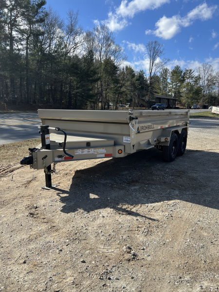 New 2026 Iron Bull Dump Trailer / DWB Series / 83  Wide x 14' Long / 2-7,000# Electric Brake Axles / Tarp / Aluminum Ramps / Combo Rear Gate / Desert Tan Powder Coat