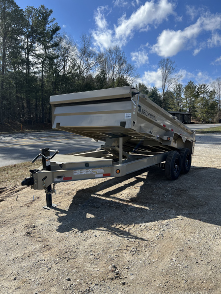 New 2026 Iron Bull Dump Trailer / DWB Series / 83" Wide x 14' Long / 2-7,000# Electric Brake Axles / Tarp / Aluminum Ramps / Combo Rear Gate / Desert Tan Powder Coat
