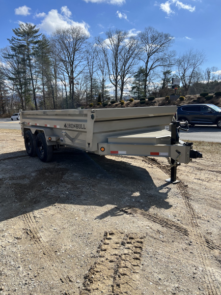 New 2026 Iron Bull Dump Trailer / DWB Series / 83" Wide x 14' Long / 2-7,000# Electric Brake Axles / Tarp / Aluminum Ramps / Combo Rear Gate / Desert Tan Powder Coat