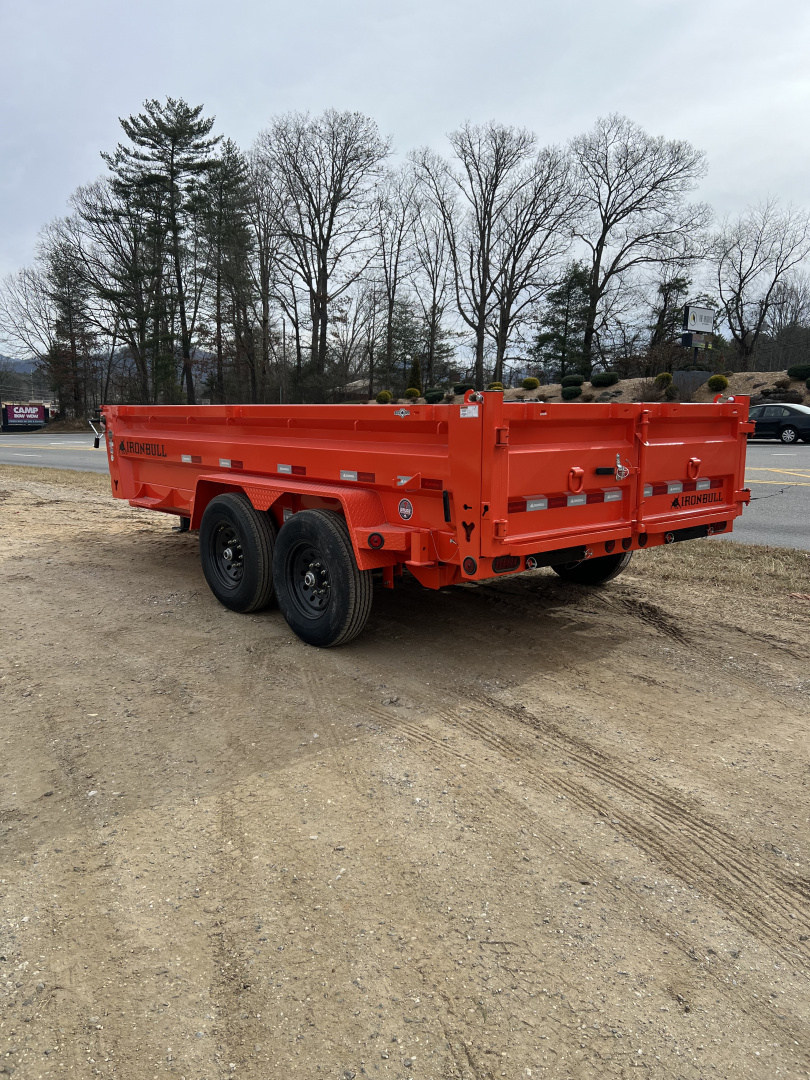 New 2026 Iron Bull Dump Trailer / DWB Series / 83" Wide x 14' Long / 2-7,000# Electric Brake Axles / Tarp / Ramps / Combo Rear Gate / Orange Powder Coat