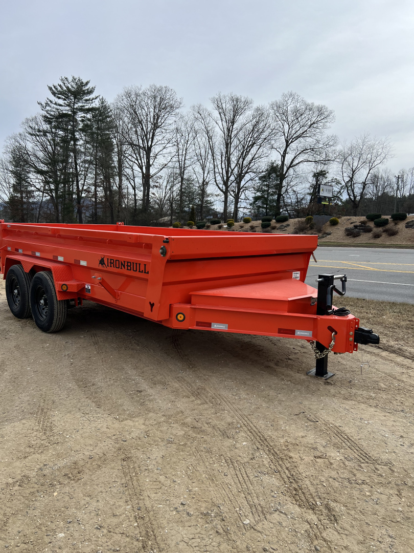 New 2026 Iron Bull Dump Trailer / DWB Series / 83" Wide x 14' Long / 2-7,000# Electric Brake Axles / Tarp / Ramps / Combo Rear Gate / Orange Powder Coat