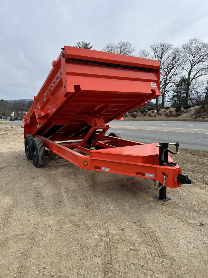 New 2026 Iron Bull Dump Trailer / DWB Series / 83" Wide x 14' Long / 2-7,000# Electric Brake Axles / Tarp / Ramps / Combo Rear Gate / Orange Powder Coat
