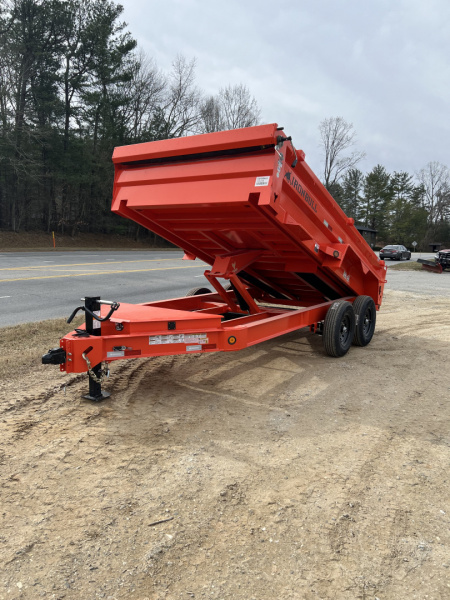 New 2026 Iron Bull Dump Trailer / DWB Series / 83" Wide x 14' Long / 2-7,000# Electric Brake Axles / Tarp / Ramps / Combo Rear Gate / Orange Powder Coat