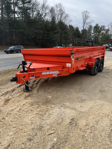 New 2026 Iron Bull Dump Trailer / DWB Series / 83  Wide x 14' Long / 2-7,000# Electric Brake Axles / Tarp / Ramps / Combo Rear Gate / Orange Powder Coat