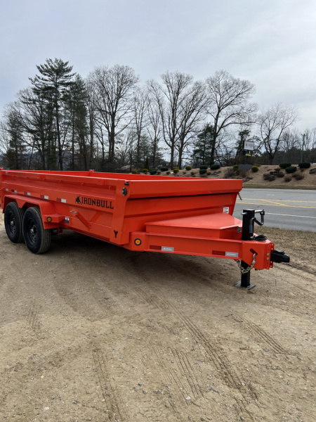 New 2026 Iron Bull Dump Trailer / DWB Series / 83" Wide x 14' Long / 2-7,000# Electric Brake Axles / Tarp / Ramps / Combo Rear Gate / Orange Powder Coat