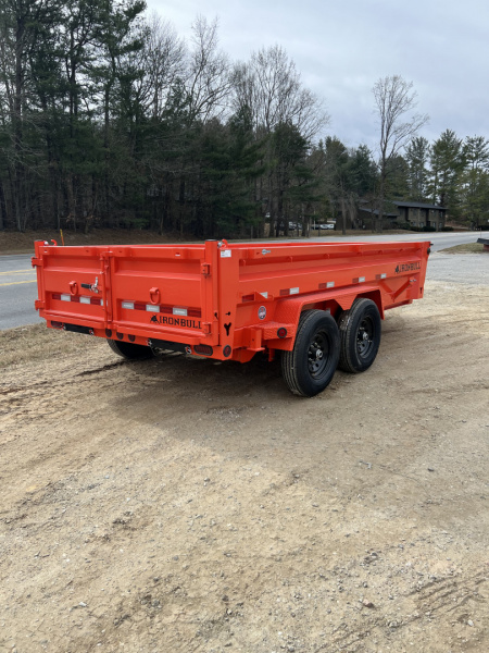 New 2026 Iron Bull Dump Trailer / DWB Series / 83" Wide x 14' Long / 2-7,000# Electric Brake Axles / Tarp / Ramps / Combo Rear Gate / Orange Powder Coat