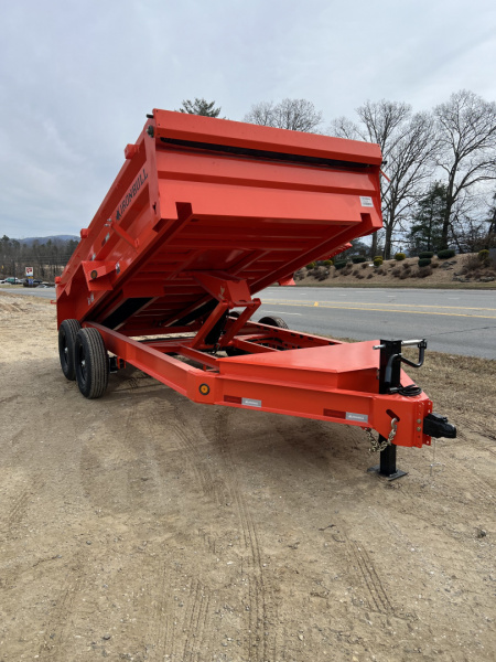 New 2026 Iron Bull Dump Trailer / DWB Series / 83" Wide x 14' Long / 2-7,000# Electric Brake Axles / Tarp / Ramps / Combo Rear Gate / Orange Powder Coat