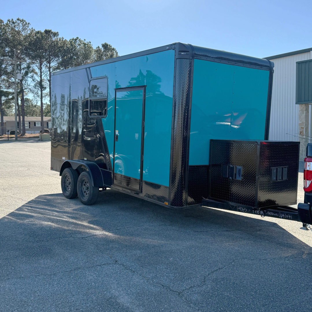 New 7X16TA Water Blue & Black Pet Grooming Trailer