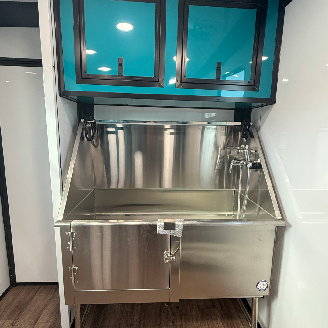 New 7X16TA Water Blue & Black Pet Grooming Trailer