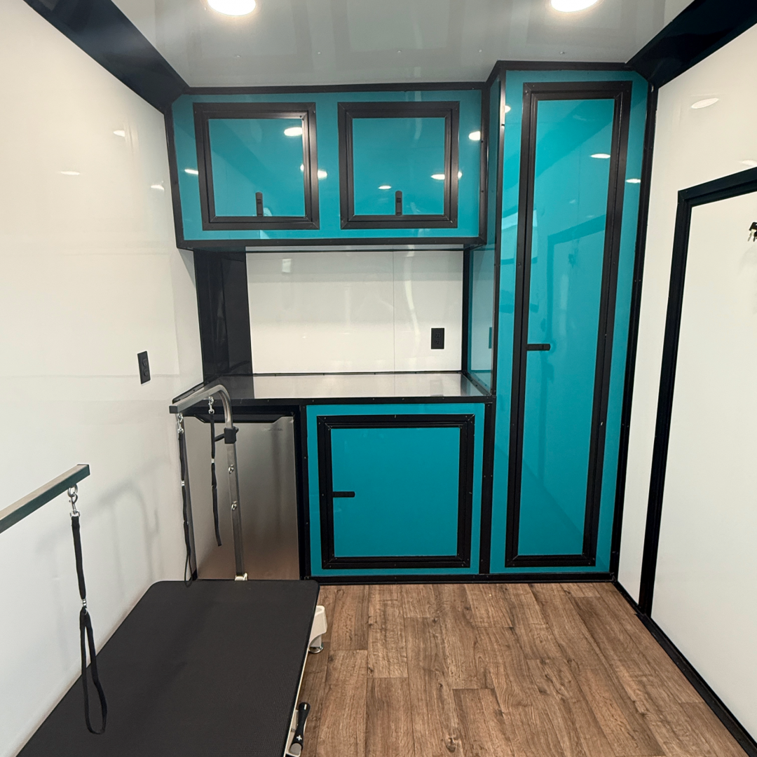 New 7X16TA Water Blue & Black Pet Grooming Trailer