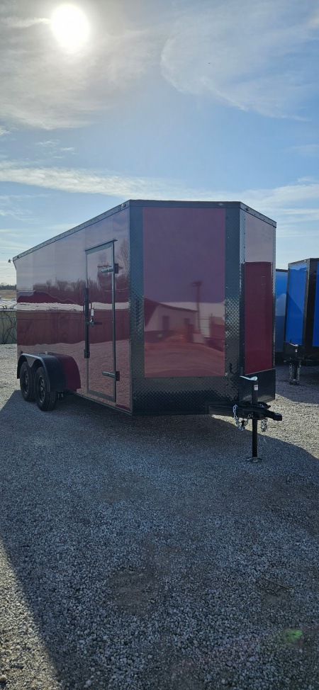 New 2026 Family Trailer 7x16 Tandem Axles Cargo / Enclosed Trailer-Screwless Exterior-Blackout Pkg.-Rear Spoiler