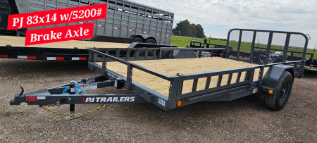 New 2026 PJ Trailers 14' x 83 in. Single 5200# Brake Axle (U8) Utility Trailer