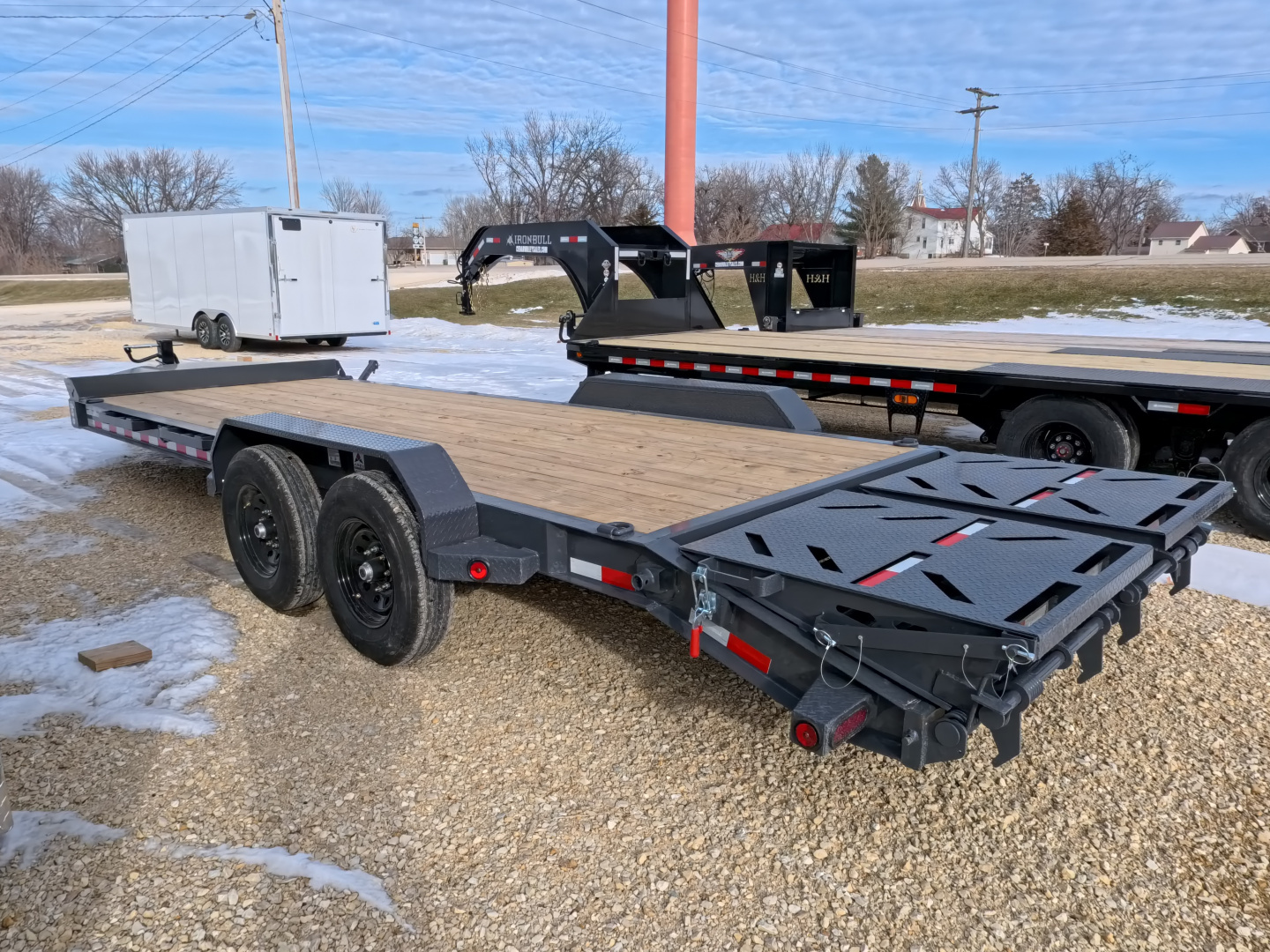 New 2026 Iron Bull 83 x 22 (19+3) EWB Equipment with 14,000 lb. GVWR with Rampage Ramps in Ranch Gray