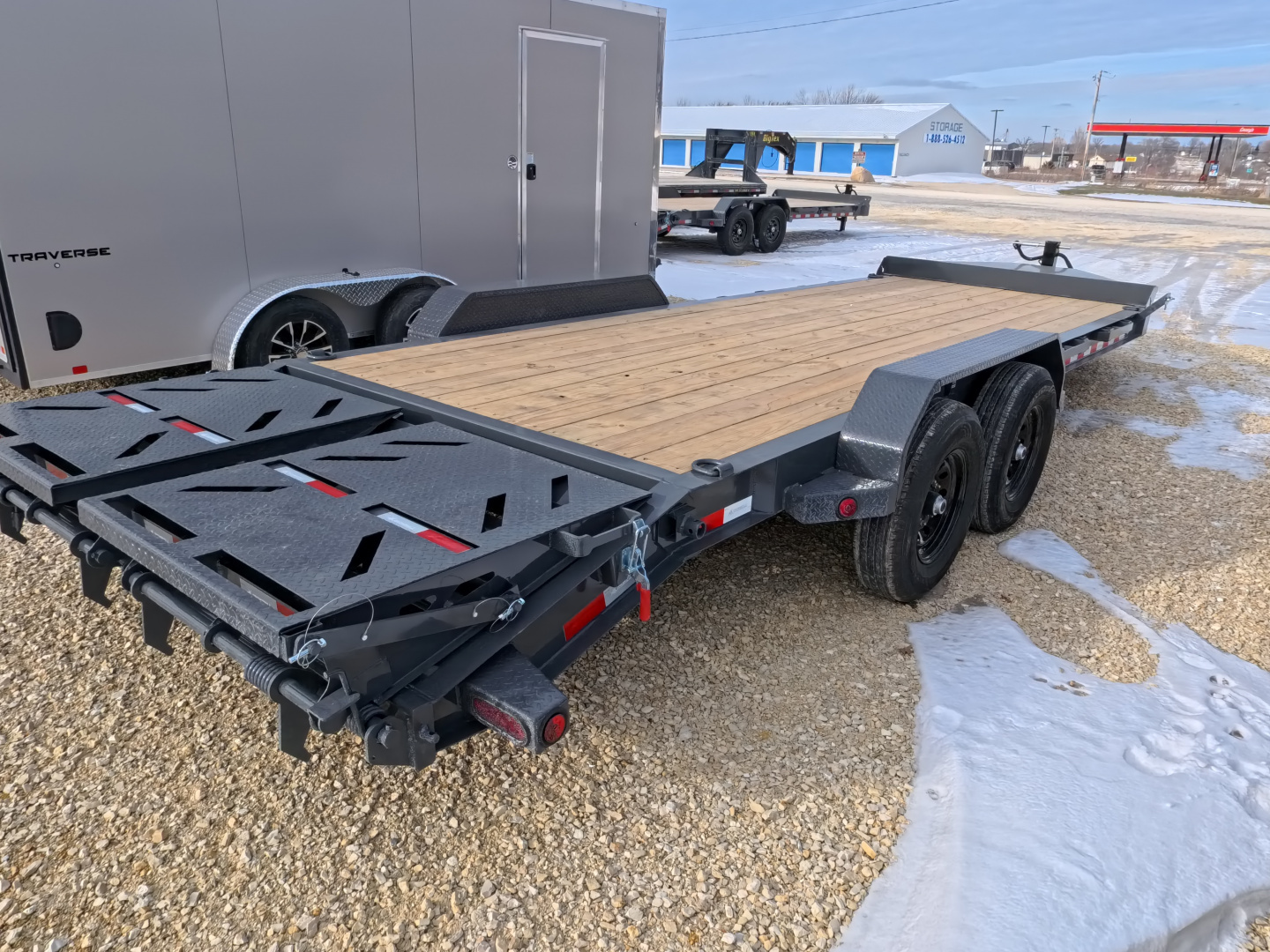 New 2026 Iron Bull 83 x 22 (19+3) EWB Equipment with 14,000 lb. GVWR with Rampage Ramps in Ranch Gray