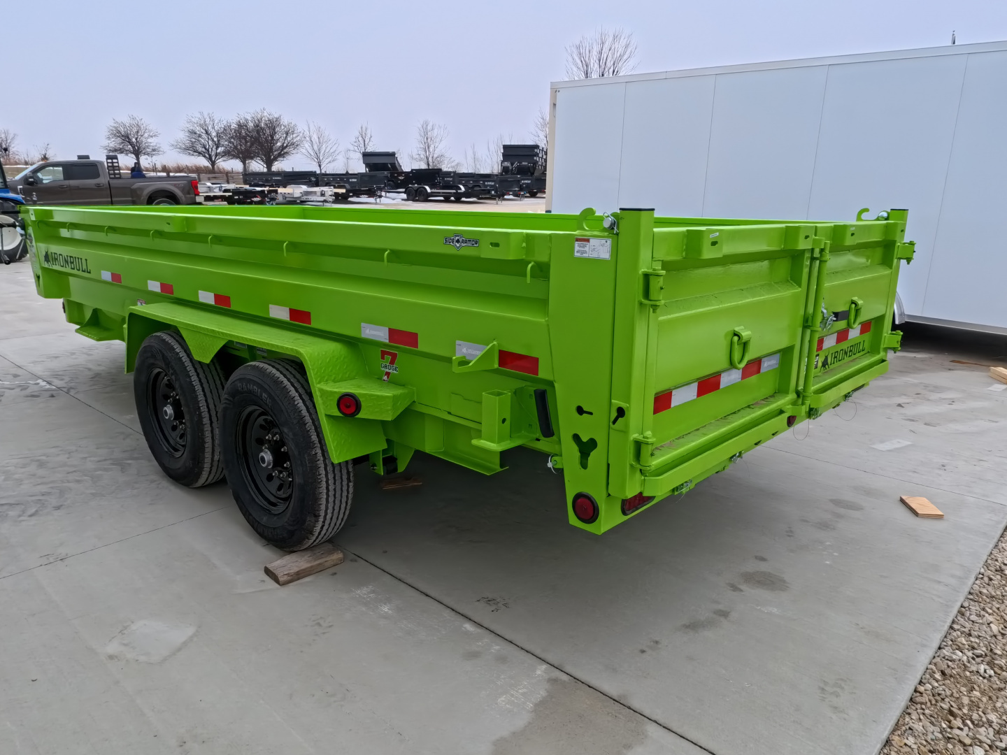 New 2026 Iron Bull DWB 83 x 16 Dump Trailer - Neon Safety Green with Aluminum Ramps and 14,999 lb. GVWR