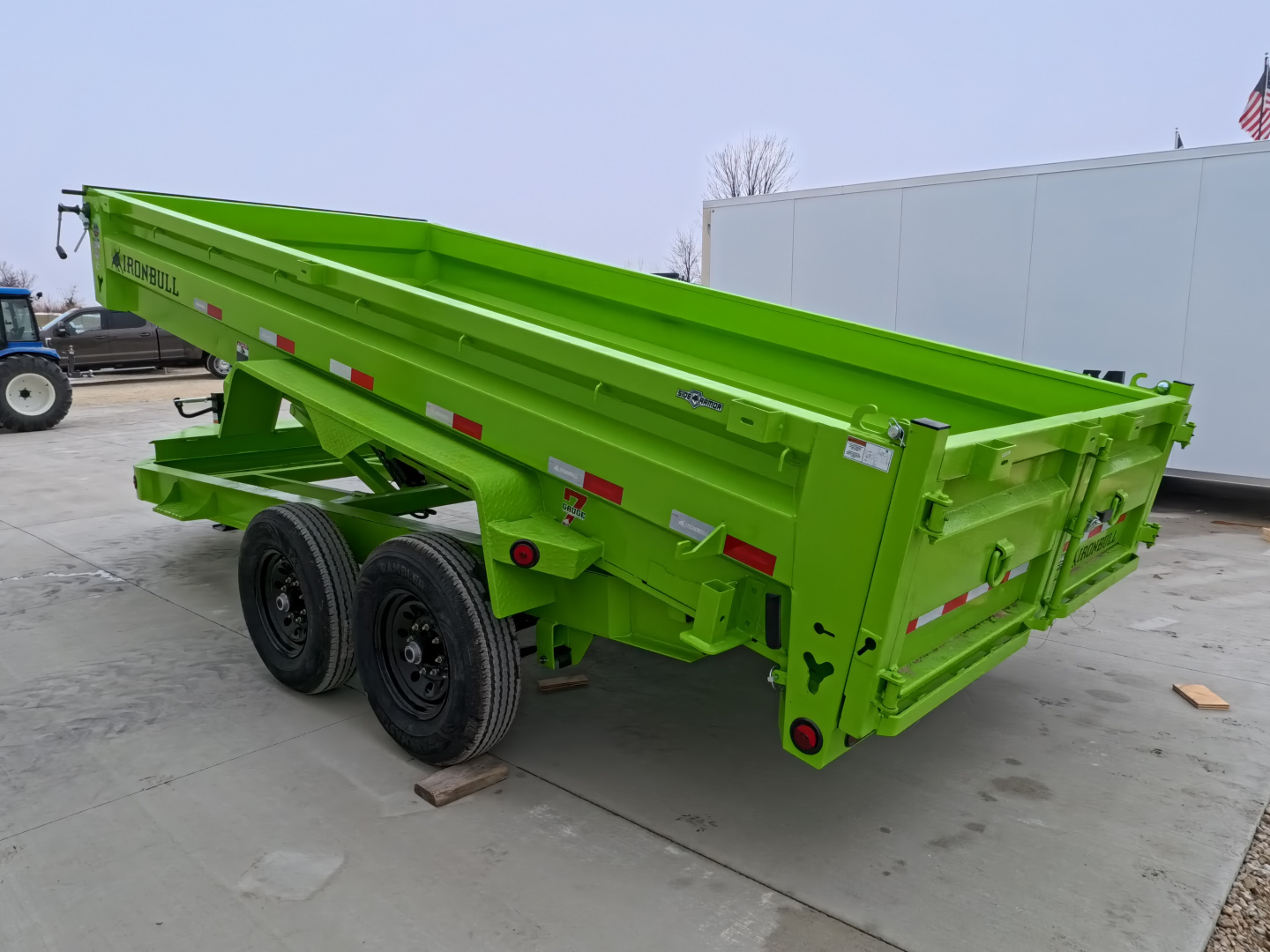 New 2026 Iron Bull DWB 83 x 16 Dump Trailer - Neon Safety Green with Aluminum Ramps and 14,999 lb. GVWR