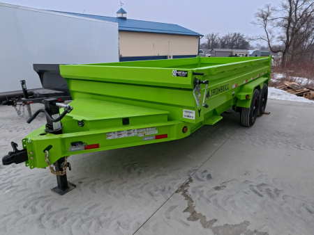 New 2026 Iron Bull DWB 83 x 16 Dump Trailer - Neon Safety Green with Aluminum Ramps and 14,999 lb. GVWR