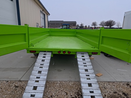 New 2026 Iron Bull DWB 83 x 16 Dump Trailer - Neon Safety Green with Aluminum Ramps and 14,999 lb. GVWR