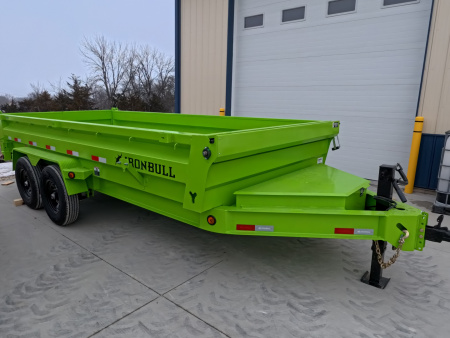 New 2026 Iron Bull DWB 83 x 16 Dump Trailer - Neon Safety Green with Aluminum Ramps and 14,999 lb. GVWR