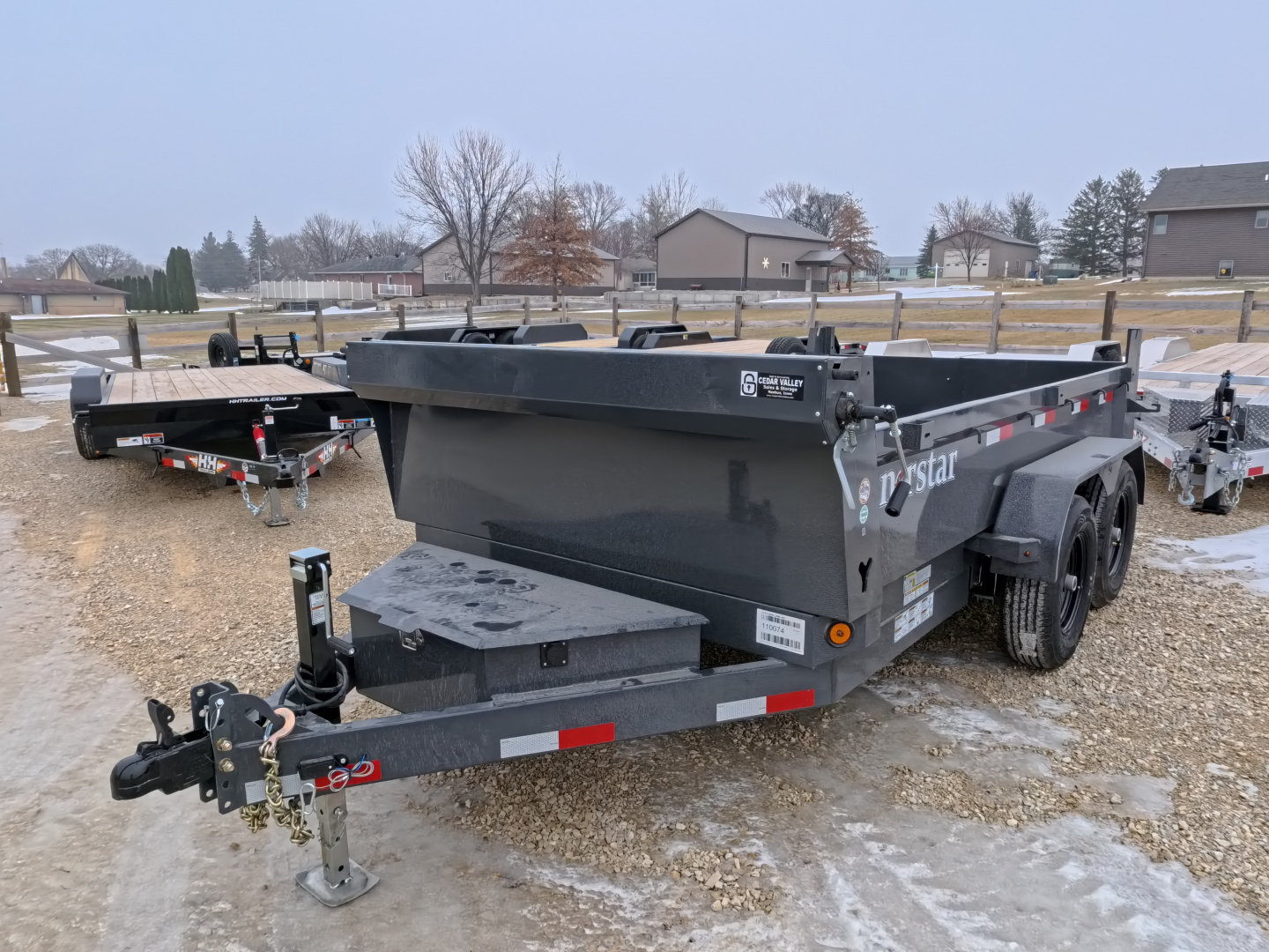 New 2026 Norstar 72x12 DCB Dump Trailer, 9,900lb GVWR, Scissor Lift, Slide-In Ramps, and Tarp Kit