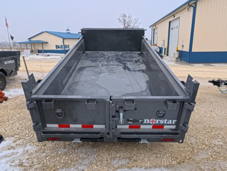 New 2026 Norstar 72x12 DCB Dump Trailer, 9,900lb GVWR, Scissor Lift, Slide-In Ramps, and Tarp Kit