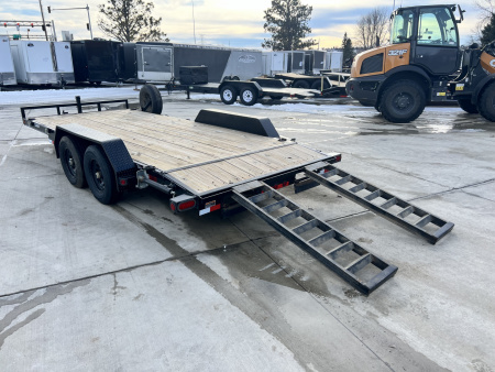 Used 2021 Load Trail 18’ flatbed Trailer 2-5200 lb axles=10K, dovetail, removable fenders, Slide In Ramps