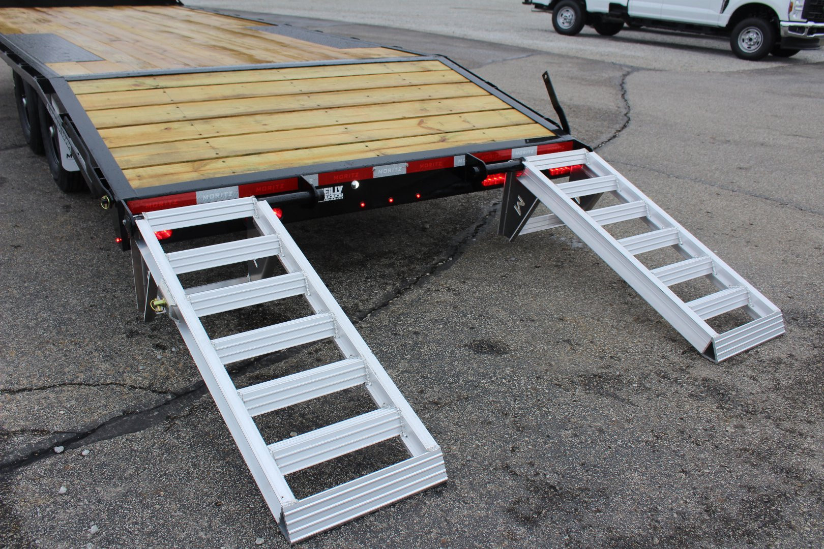 New 2026 Moritz 8' 6" x 18' + 4' Deckover Flatbed w/ Beavertail - Aluminum Ramps - 14,000# GVW