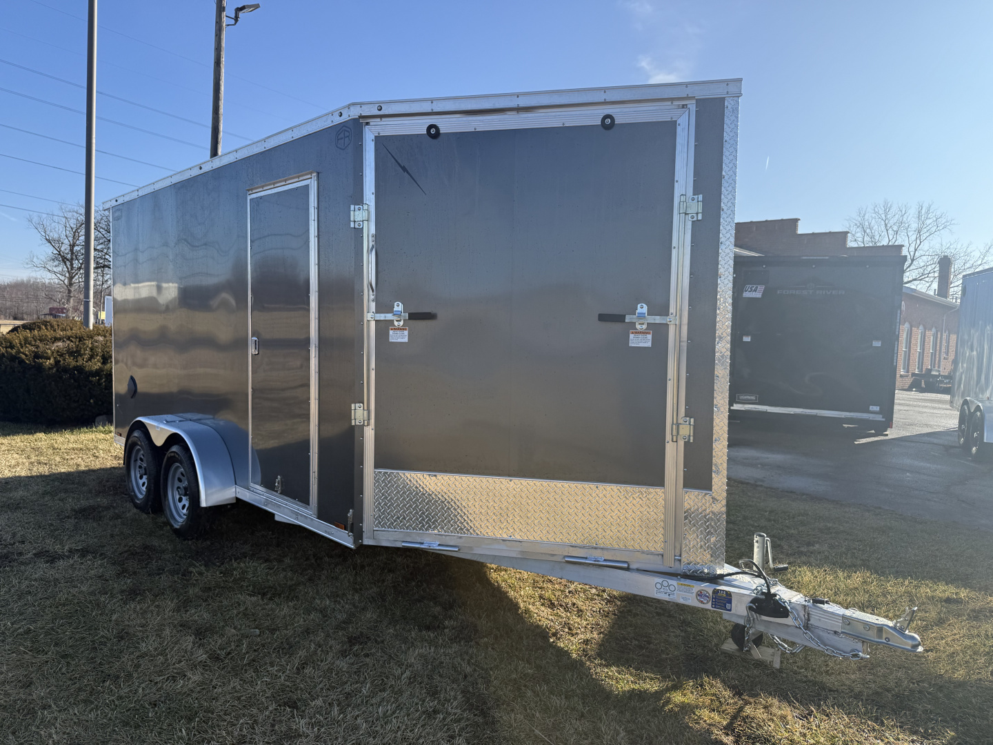 New 2026 7 X 19 Lightning 2 Place Enclosed Snowmobile Trailer Tandem Axle with 7ft Interior - Plain Model