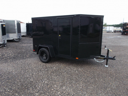 New 2026 Covered Wagon Trailers 5x8 Cargo Trailer / Enclosed Trailer / Ramp / Side Door / .030 Black Semi-Screwless Exterior / Bed Lined Tongue and Frame / Black Out Package
