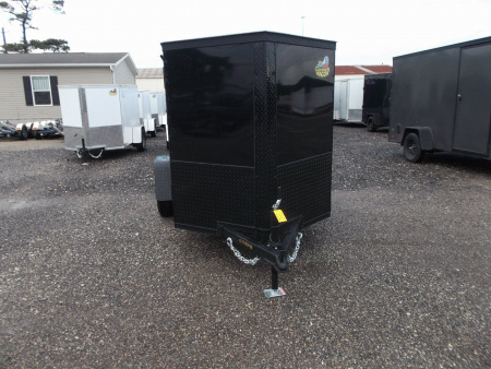 New 2026 Covered Wagon Trailers 5x8 Cargo Trailer / Enclosed Trailer / Ramp / Side Door / .030 Black Semi-Screwless Exterior / Bed Lined Tongue and Frame / Black Out Package