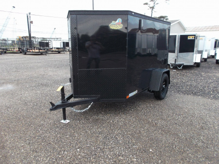 New 2026 Covered Wagon Trailers 5x8 Cargo Trailer / Enclosed Trailer / Ramp / Side Door / .030 Black Semi-Screwless Exterior / Bed Lined Tongue and Frame / Black Out Package