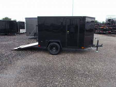 New 2026 Covered Wagon Trailers 5x8 Cargo Trailer / Enclosed Trailer / Ramp / Side Door / .030 Black Semi-Screwless Exterior / Bed Lined Tongue and Frame / Black Out Package