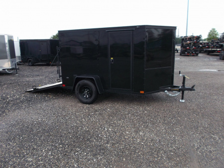 New 2026 Covered Wagon Trailers 5x8 Cargo Trailer / Enclosed Trailer / Ramp / Side Door / .030 Black Semi-Screwless Exterior / Bed Lined Tongue and Frame / Black Out Package