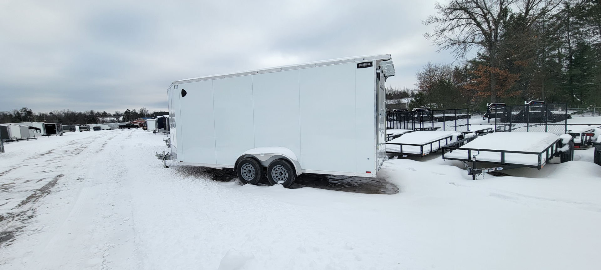 New 2026 Lightning Trailers 7X23 3 PLACE WHITE 7K Snowmobile Trailer