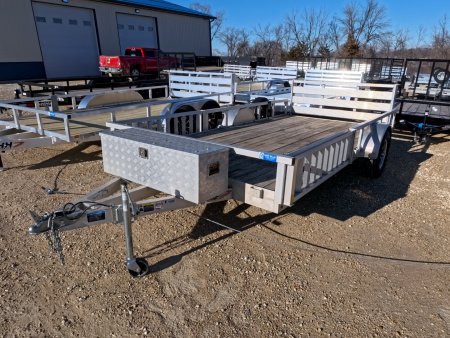 Used 2021 USED H & H 82 x 14 Aluminum ATV Trailer with 2,990 lb. GVWR , Front Tool Box, Spare Tire Mount and Spare Tire