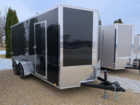 New 2026 Impact 7 x 16 x 7 Quake Cargo / Enclosed Trailer - Flat Top V-Nose -Black with 7K GVWR