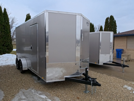 New 2026 Impact 7 x 16 x 7 Quake Cargo / Enclosed Trailer - Flat Top V-Nose -Silver with 7K GVWR