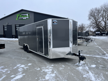 Used USED LIKE NEW 2026 Bighorn R&M 8.5x24 + 2’V Nose Rear Ramp Enclosed Cargo Trailer Car Hauler