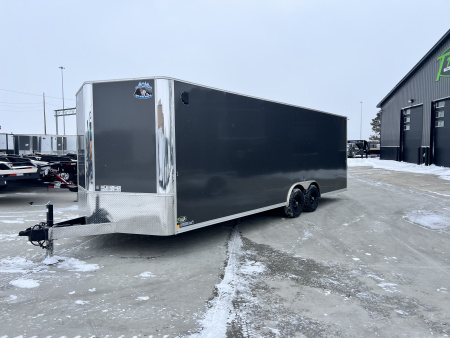 Used USED LIKE NEW 2026 Bighorn R&M 8.5x24 + 2’V Nose Rear Ramp Enclosed Cargo Trailer Car Hauler